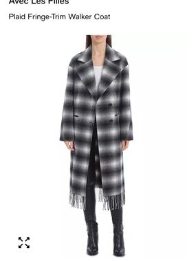 Avec Les Files Plaid Fringe Trim Walker Coat XL